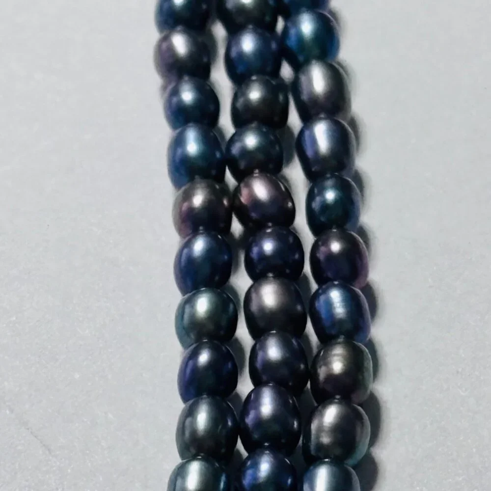Multi Strand Peacock Pearl Necklace Blue Green Iridescent 18” - Picture 4 of 11